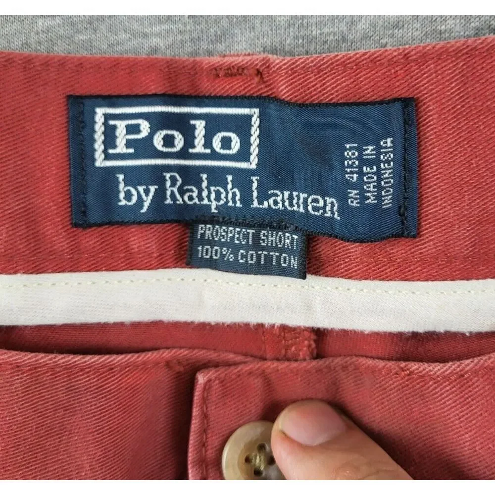 VTG Polo Ralph‎ Lauren Mens Chino Shorts Prospect size 33 Pink/Red Preppy Casual